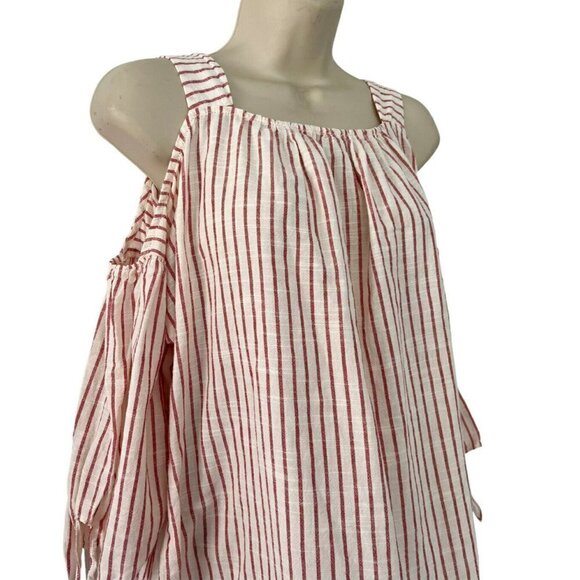 MADEWELL Woman's Sz M Cold-Shoulder Top in Red White Stripe Nautical Preppy - Picture 4 of 9